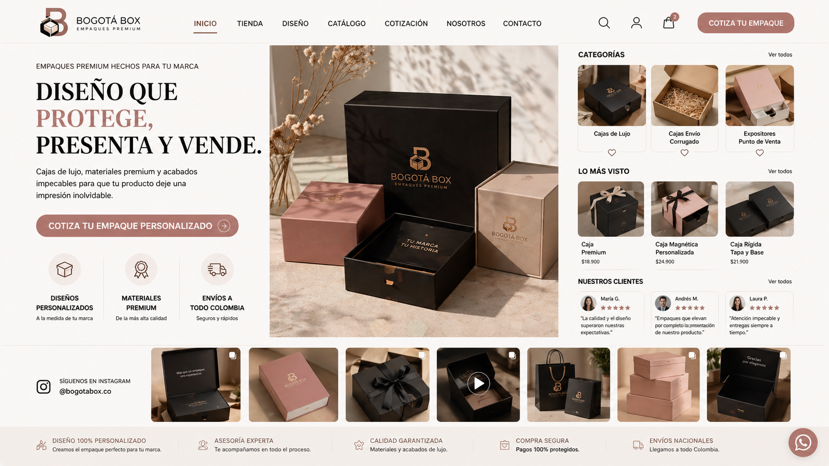 Modelo de Página Web para Empresa de Empaques - Bogotá Box