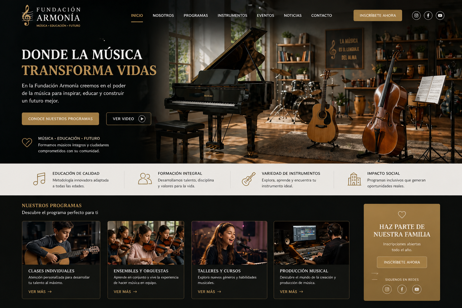 Concepto de Landing Page para Fundación Musical